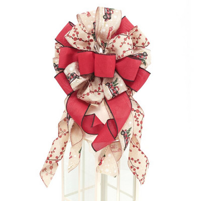 2022 Нова година Голяма коледна елха Декоративни лъкове Ръчно изработени ленени карирани панделки с дълга опашка Ленти Коледна украса за дома