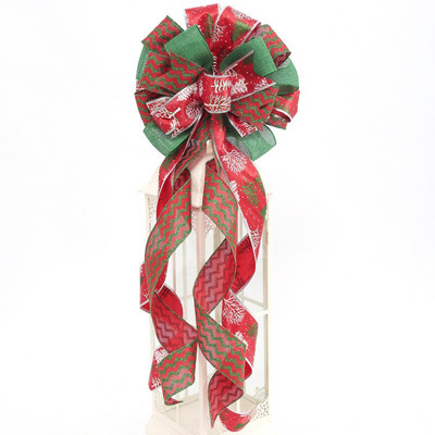 2022 Нова година Голяма коледна елха Декоративни лъкове Ръчно изработени ленени карирани панделки с дълга опашка Ленти Коледна украса за дома