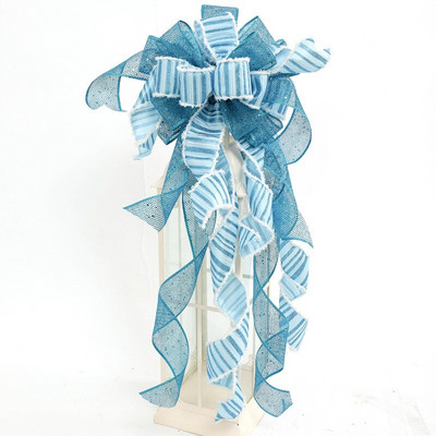 2022 Нова година Голяма коледна елха Декоративни лъкове Ръчно изработени ленени карирани панделки с дълга опашка Ленти Коледна украса за дома