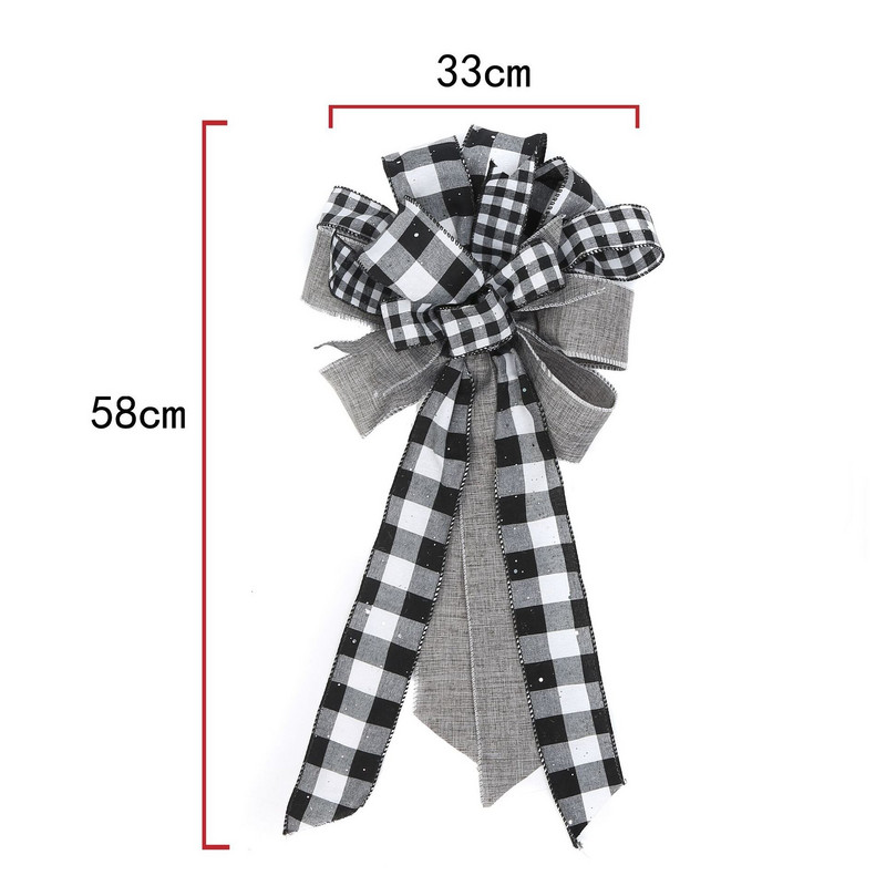 2022. Velike ukrasne mašne na vrhu božićnog drvca Ručno izrađene lanene karirane mašne s dugim repom Božićni ukrasi za dom