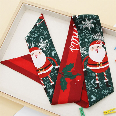 Jõulud moe trükkimine Lint Bow Daami peakate Scrunchie hobusesaba hoidja Lips Naiste siidsallid Juuksepael