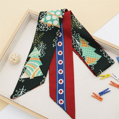 Jõulud moe trükkimine Lint Bow Daami peakate Scrunchie hobusesaba hoidja Lips Naiste siidsallid Juuksepael