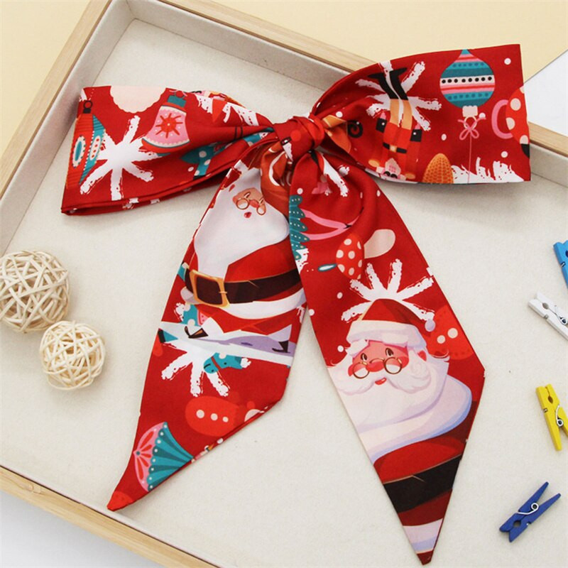 Jõulud moe trükkimine Lint Bow Daami peakate Scrunchie hobusesaba hoidja Lips Naiste siidsallid Juuksepael