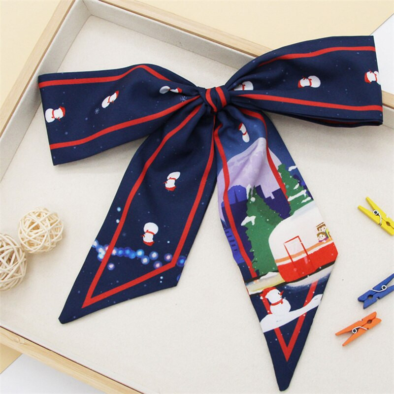 Jõulud moe trükkimine Lint Bow Daami peakate Scrunchie hobusesaba hoidja Lips Naiste siidsallid Juuksepael