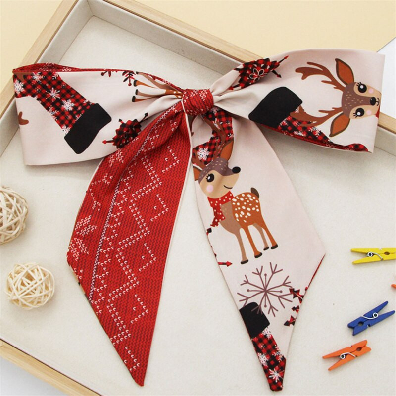 Jõulud moe trükkimine Lint Bow Daami peakate Scrunchie hobusesaba hoidja Lips Naiste siidsallid Juuksepael