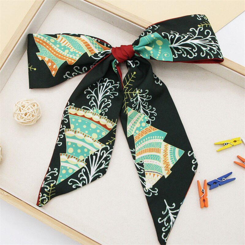 Jõulud moe trükkimine Lint Bow Daami peakate Scrunchie hobusesaba hoidja Lips Naiste siidsallid Juuksepael