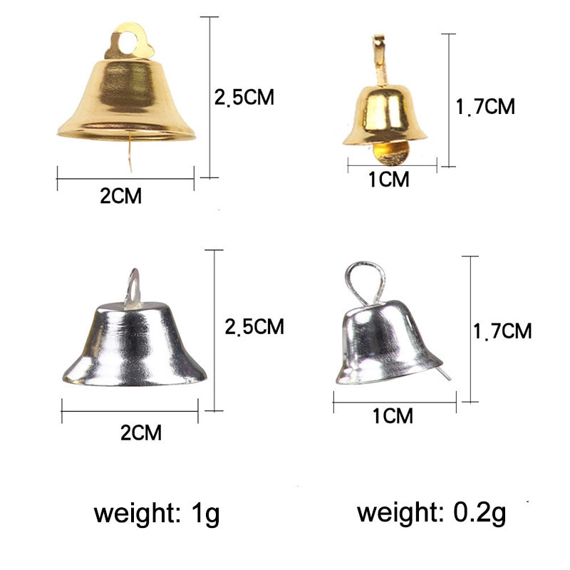 1cm 2cm mini zelta sudraba zvaniņš Ziemassvētku eglītes rotājums mājdzīvnieku piekārts metāla zvans DIY roku darbs zvaniņš rokdarbu aksesuāri