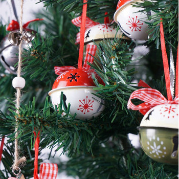 Коледна украса за дома, 6 бр. Червено, зелено, бяло желязо, панделка с звънче на камбанка Весела коледна елха, висулка, декор, 50 мм Коледа, Нова година