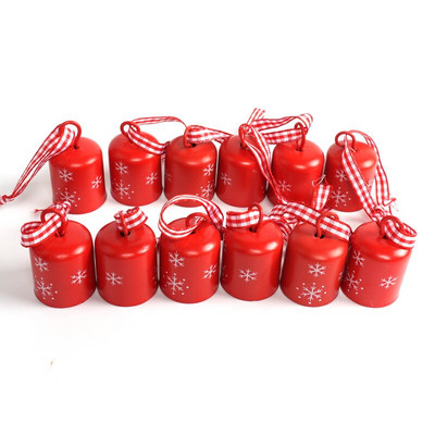 Božićni ukrasi 12 kom. Crveno cilindrično zvonce 25 mm Božićna pahulja Malo zvono Viseći ukras za božićno drvce za dom