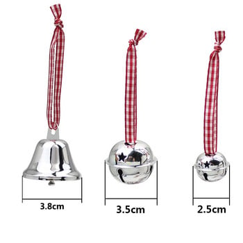 HUADODO 6Pcs Sliver Jingle Bells Коледна камбанка Висулки Орнаменти за коледна украса Новогодишно парти Детски играчки