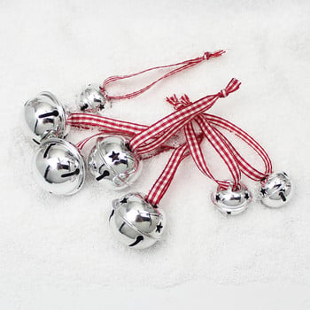 HUADODO 6Pcs Sliver Jingle Bells Коледна камбанка Висулки Орнаменти за коледна украса Новогодишно парти Детски играчки