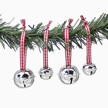 HUADODO 6Pcs Sliver Jingle Bells Коледна камбанка Висулки Орнаменти за коледна украса Новогодишно парти Детски играчки