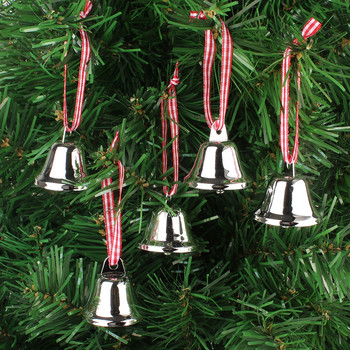 HUADODO 6Pcs Sliver Jingle Bells Коледна камбанка Висулки Орнаменти за коледна украса Новогодишно парти Детски играчки