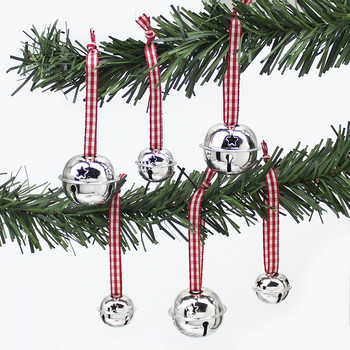 HUADODO 6Pcs Sliver Jingle Bells Коледна камбанка Висулки Орнаменти за коледна украса Новогодишно парти Детски играчки