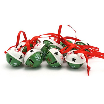 Χριστουγεννιάτικη Διακόσμηση 12 τμχ Πράσινα & Λευκά Μεταλλικά Jingle Bells με Κόκκινο κορδόνι Χριστουγεννιάτικο Δέντρο Κρεμαστά στολίδια 20mm*25mm