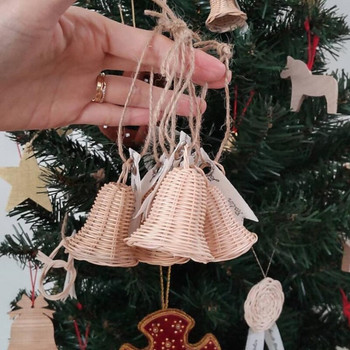 Висулка от плетена камбана от ратан за декорация на дома Направи си сам ръчно изработена коледна украса Детска камбана от ратан