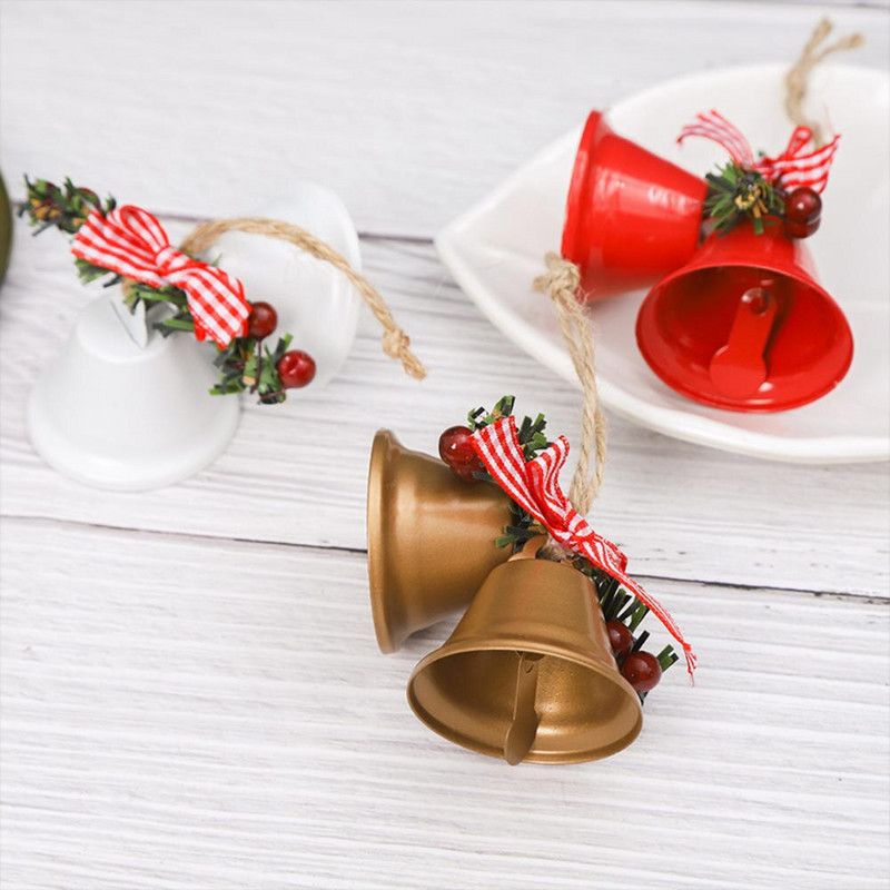 Clopoțel din metal de Crăciun cu pandantiv din frânghie de cânepă pentru decorarea pomului de Crăciun