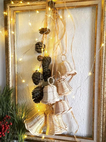 Rattan Bells for Crafts Κρεμαστό στολίδια Χριστουγεννιάτικου δέντρου Χριστουγεννιάτικη εορταστική διακόσμηση Χειροποίητα υφαντά κουδούνια για το σπίτι 2022