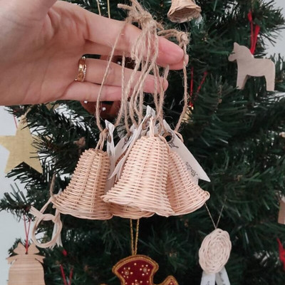 Rattan Bells for Crafts Κρεμαστό στολίδια Χριστουγεννιάτικου δέντρου Χριστουγεννιάτικη εορταστική διακόσμηση Χειροποίητα υφαντά κουδούνια για το σπίτι 2022