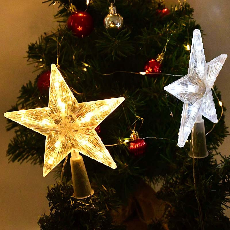 1gab 18/24,5 cm Ziemassvētku eglītes augšdaļa zvaigzne LED gaismas rotājums Ziemassvētku kulons mājas nakts gaismas dekors Ziemassvētku dāvana Navidad 2023