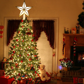 Коледно дърво Topper Звезди LED светлина 3D блестяща звезда Коледни орнаменти за дървета Домашно парти Сватбена украса