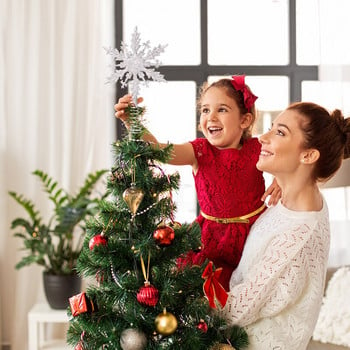 Снежинка Коледно дърво Topper Блестяща куха златна звезда Коледни орнаменти за дърво Коледна украса за дома 2022 Коледа Нова година