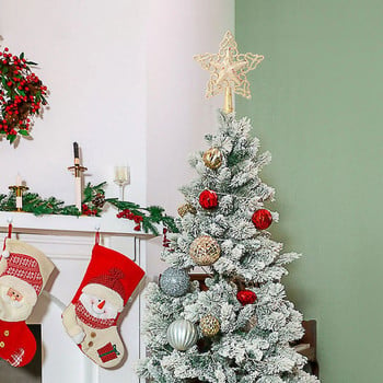 Снежинка Коледно дърво Topper Блестяща куха златна звезда Коледни орнаменти за дърво Коледна украса за дома 2022 Коледа Нова година