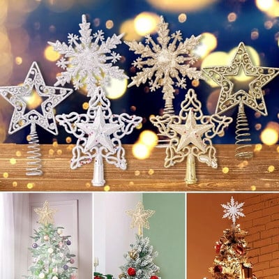 Decor pentru brad cu fulgi de zăpadă, cu sclipici, stea de aur, ornamente pentru brad de Crăciun, decorațiuni de Crăciun pentru casă, 2022, de Anul Nou de Crăciun