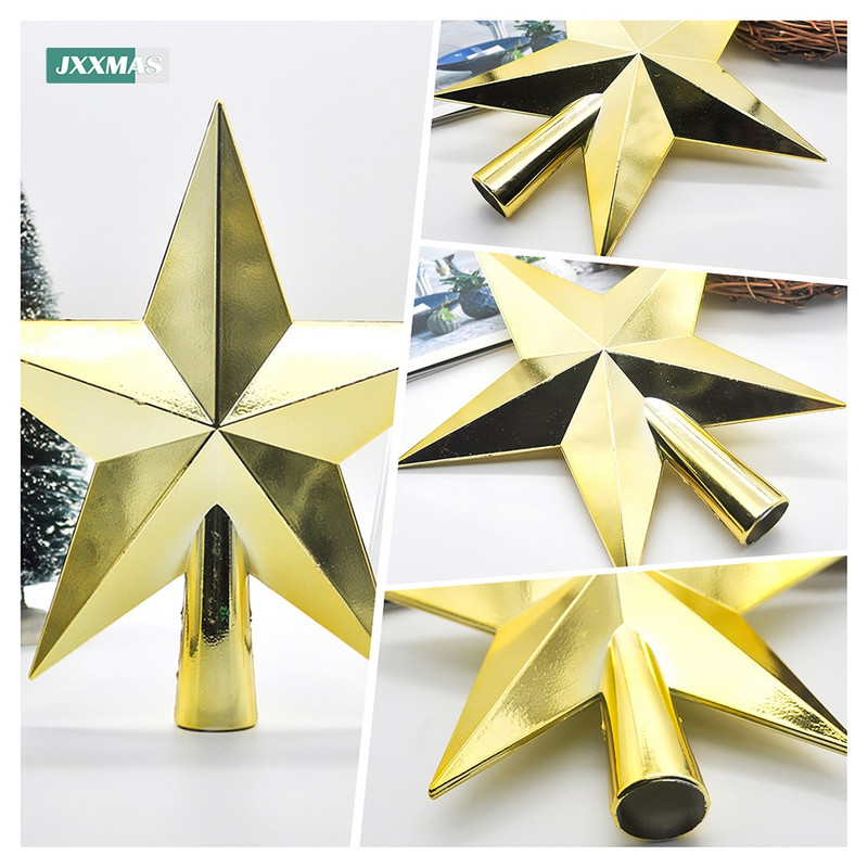 Brad de Crăciun de 20 cm Steaua de Sus 3D Auriu Argintiu Roșu Pentagramă Ornamente pentru brad de Crăciun Decor pentru casă Navidad Anul Nou 2023 Cadouri Natal Noel