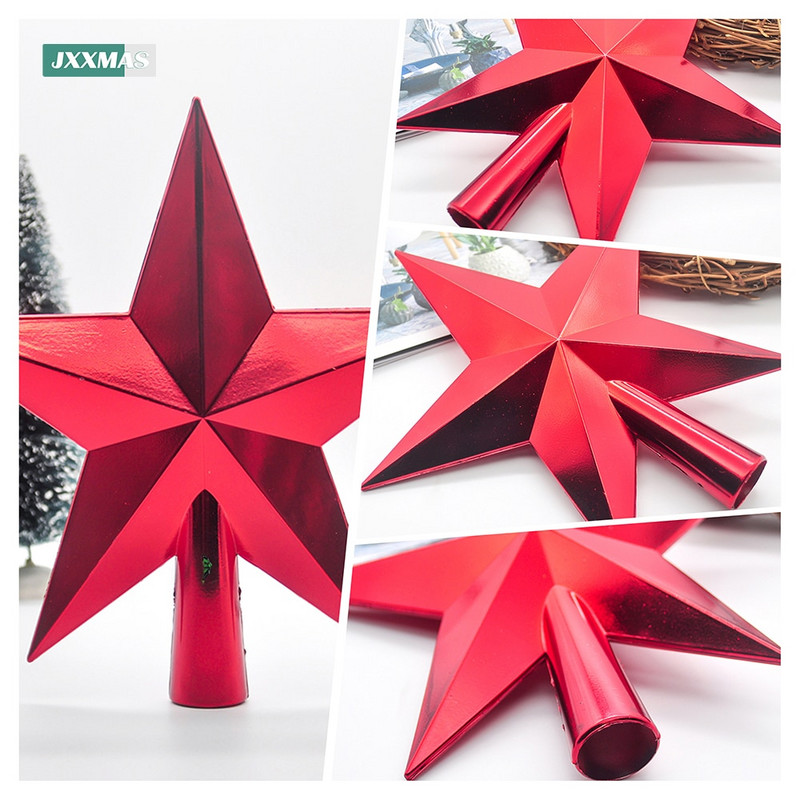 Brad de Crăciun de 20 cm Steaua de Sus 3D Auriu Argintiu Roșu Pentagramă Ornamente pentru brad de Crăciun Decor pentru casă Navidad Anul Nou 2023 Cadouri Natal Noel