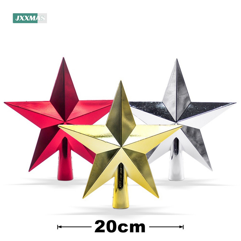 Brad de Crăciun de 20 cm Steaua de Sus 3D Auriu Argintiu Roșu Pentagramă Ornamente pentru brad de Crăciun Decor pentru casă Navidad Anul Nou 2023 Cadouri Natal Noel