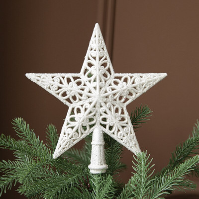 Hollow White Glitter Christmas Tree Top Star 2023 Christmas Decorations for Home Novelty New Year Xmas Tree Ornaments Arrangemen