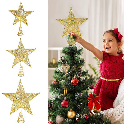 1 τεμ Glitter Metal Star Στολίδι για Χριστουγεννιάτικο δέντρο Topper Star Decoratons Χριστουγεννιάτικο πάρτι Χρυσό Ασημί Διακόσμηση Κόκκινων Αστέρων