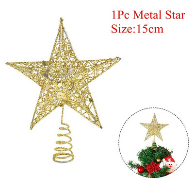 1 бр. Блестяща метална звезда Ornamnet за коледно дърво Topper Star Decoratons Коледно парти Злато Сребро Червени звезди Декор