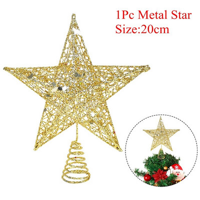 1 бр. Блестяща метална звезда Ornamnet за коледно дърво Topper Star Decoratons Коледно парти Злато Сребро Червени звезди Декор