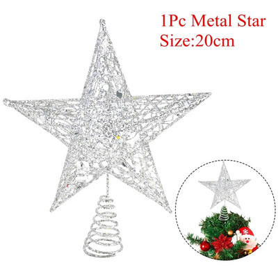 1 бр. Блестяща метална звезда Ornamnet за коледно дърво Topper Star Decoratons Коледно парти Злато Сребро Червени звезди Декор