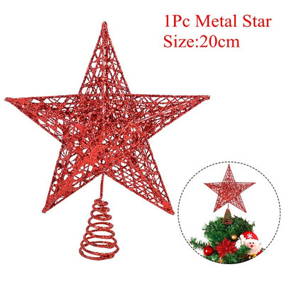 1 бр. Блестяща метална звезда Ornamnet за коледно дърво Topper Star Decoratons Коледно парти Злато Сребро Червени звезди Декор