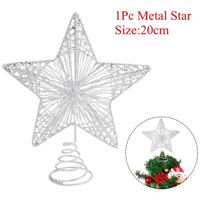 1 бр. Блестяща метална звезда Ornamnet за коледно дърво Topper Star Decoratons Коледно парти Злато Сребро Червени звезди Декор