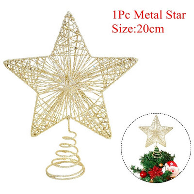 1 бр. Блестяща метална звезда Ornamnet за коледно дърво Topper Star Decoratons Коледно парти Злато Сребро Червени звезди Декор