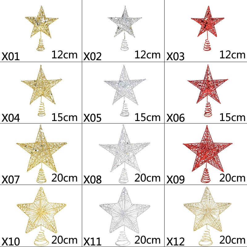 1 бр. Блестяща метална звезда Ornamnet за коледно дърво Topper Star Decoratons Коледно парти Злато Сребро Червени звезди Декор