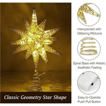 Χριστουγεννιάτικο Δέντρο LED Star Tree Topper Διακόσμηση δέντρου που λειτουργεί με μπαταρία Κρεμαστό Χριστουγεννιάτικο διακοσμητικό στολίδι