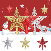 Brad de Crăciun Top Star Ornamente de Crăciun cu sclipici auriu Steaua strălucitoare cu cinci colțuri Decorații pentru brad de Crăciun Ornamente de Anul Nou 2023