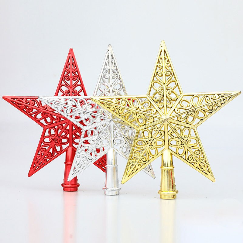 Brad de Crăciun Top Star Ornamente de Crăciun cu sclipici auriu Steaua strălucitoare cu cinci colțuri Decorații pentru brad de Crăciun Ornamente de Anul Nou 2023