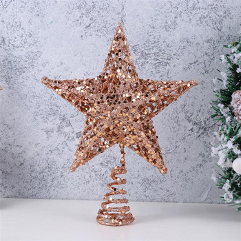 20 см бляскава коледна елха с топ звезда Коледна елха с желязна звезда с блясък Орнаменти за украса на коледно дърво (розово злато)