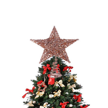 20 см бляскава коледна елха с топ звезда Коледна елха с желязна звезда с блясък Орнаменти за украса на коледно дърво (розово злато)
