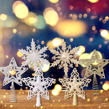 Коледна елха Topper Пет заострени кухи звезди Пудра издълбана 3D снежинка Висящи върхове на дърво Парти домашна коледна украса