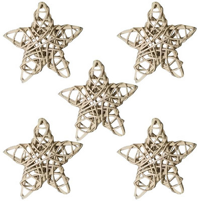 5Pcs/Set Božićno drvce Zvjezdice od ratana Viseće dekoracije Kreativni set ukrasa od ratana DIY Dodaci za uređenje doma za božićnu zabavu