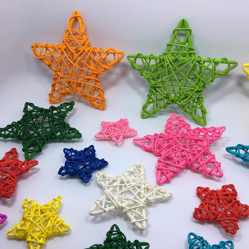 5Pcs/Set Božićno drvce Zvjezdice od ratana Viseće dekoracije Kreativni set ukrasa od ratana DIY Dodaci za uređenje doma za božićnu zabavu