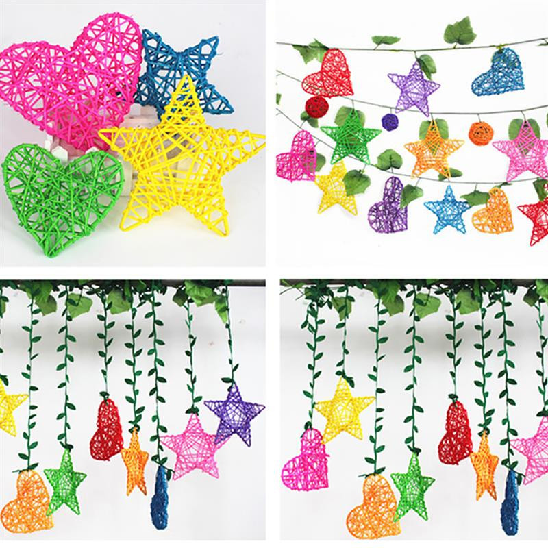 5Pcs/Set Božićno drvce Zvjezdice od ratana Viseće dekoracije Kreativni set ukrasa od ratana DIY Dodaci za uređenje doma za božićnu zabavu