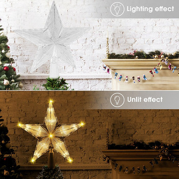 Звезди Коледна елха Горни светлини Захранвана от батерии LED нощна лампа Пентаграма Коледно дърво Орнамент Новогодишна украса за домашно парти